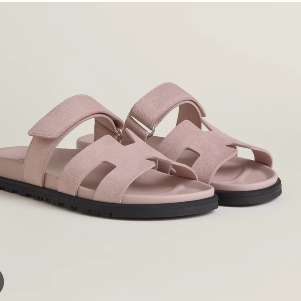 Hermes Pink Suede Slide Sandals